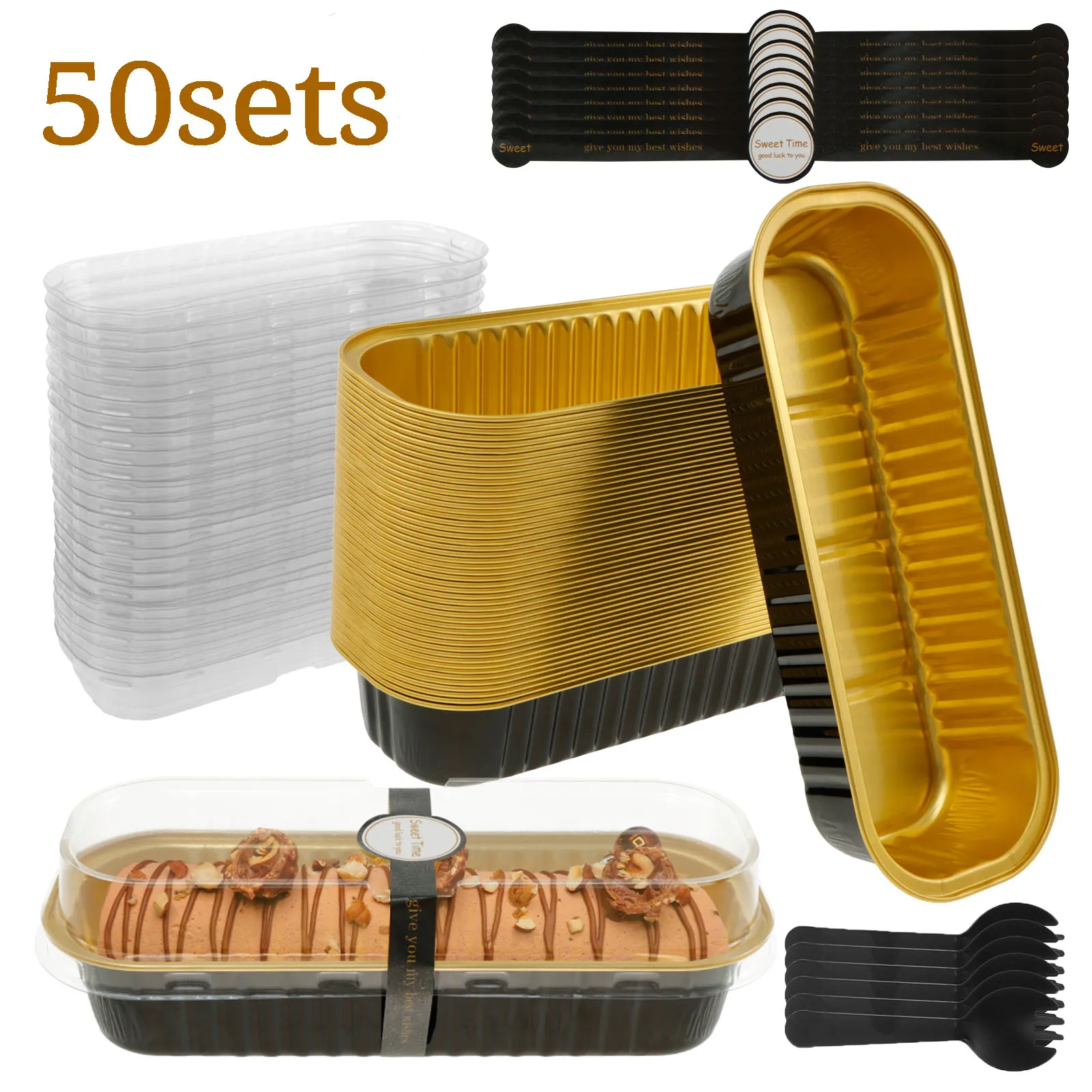 50er-Set Mini-Kuchenformen, Kastenformen mit Deckeln und Löffeln, Versiegelungsaufkleber, 200ml Antihaft-Aluminiumfolie-Backformen