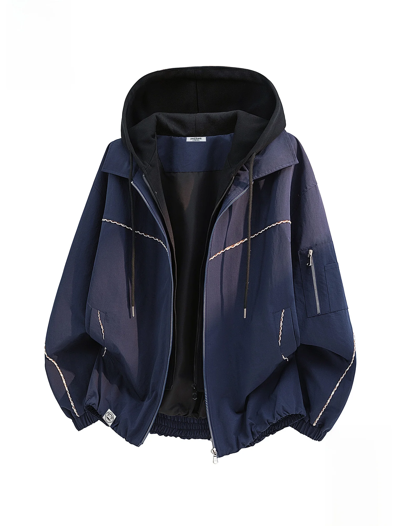 

Loose Fit Monkey Hooded Jaet Men's Spring New Casual Outerwear Polyester Fiber Long Sve Zipper Closure Coat