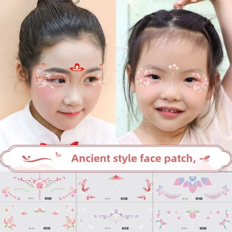 4Piece New Chinese Style Stickers Glitter Face Pasters Waterproof and Sweat-Proof National Fashion Small Fresh Tattoo Sticker