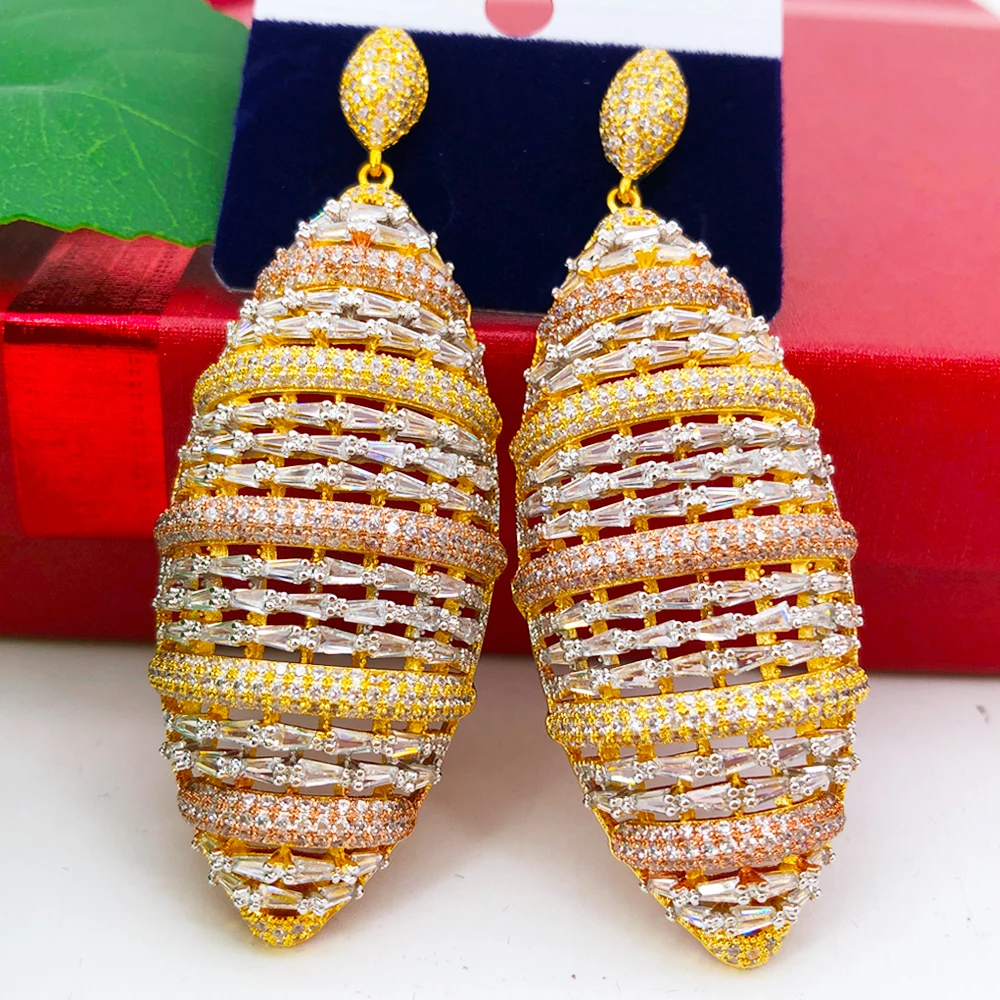 

Missvikki Light Luxury Style Pendant Skeleton Earrings Paved AAA Cubic Zirconia For Women Accessories Bridal Wedding Jewelry