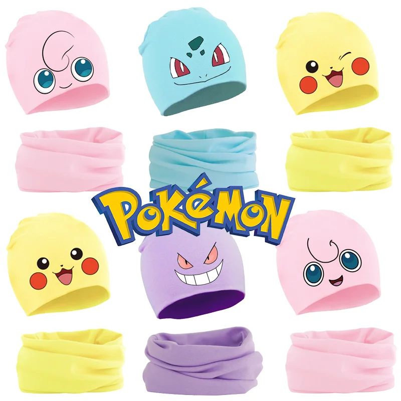 2pcs Pokemon Baby Knitted Hats Scarf New Spring Autumn Winter Scarves Hat Set Pikachu Hats Newborn Windproof Warm Kids Headwear