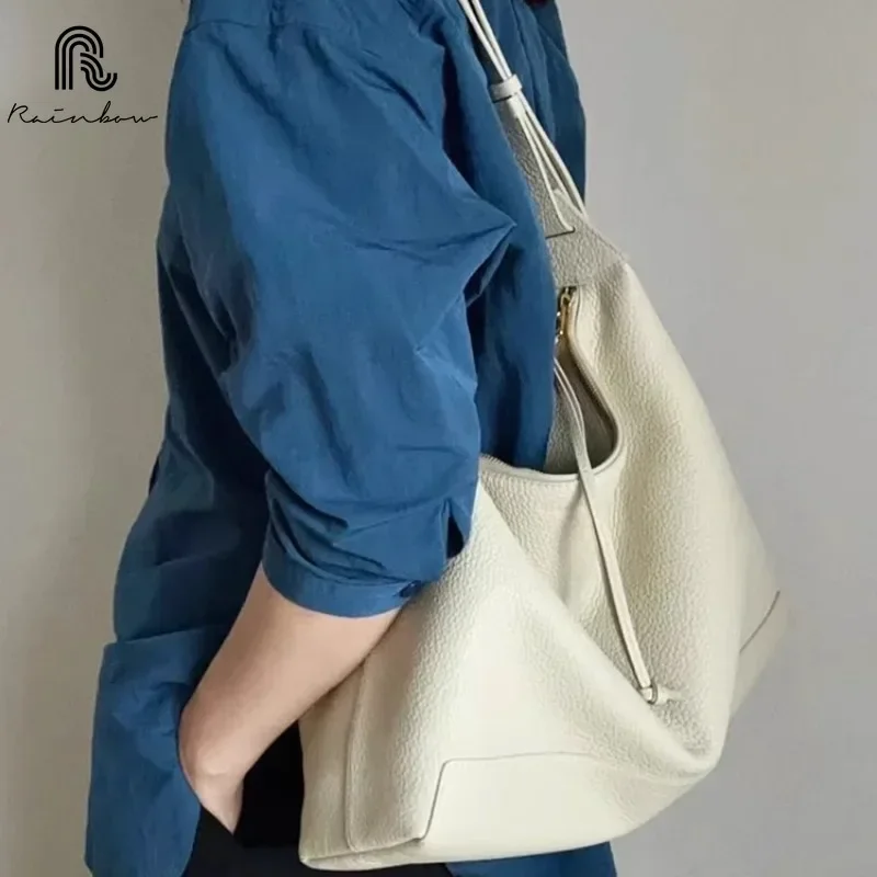 

RAINBOW Real Leather Bag Shoulder Bag For Women Large Capacity Ins Fashion Retro Tote Ladies Female Simple Luxury Designer