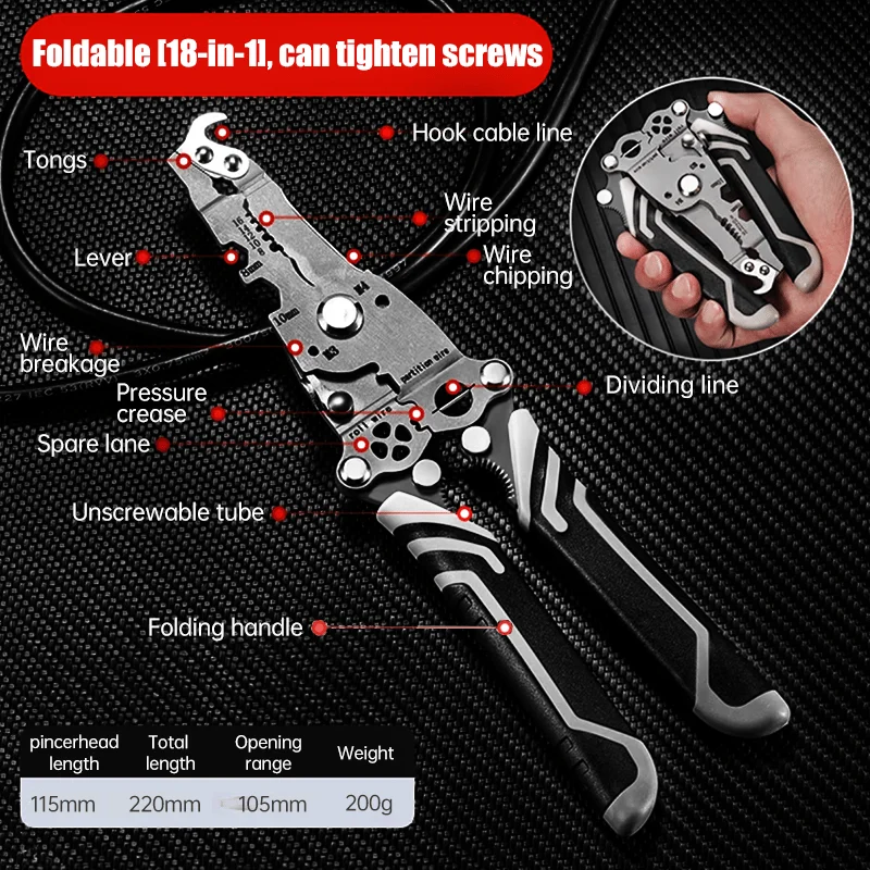 2024 New Upgrade Multifunctional Folding Wire Stripper-Professional Electrician Tool Portable Small All-In-One Pliers