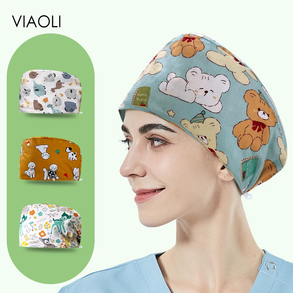 

Surgical Caps Scrubs Nursing Women Printed Cotton Scrub Cap Pediatric Pet Clinic Veterinary Medical Hat Doctor Nurse Cap Unisex