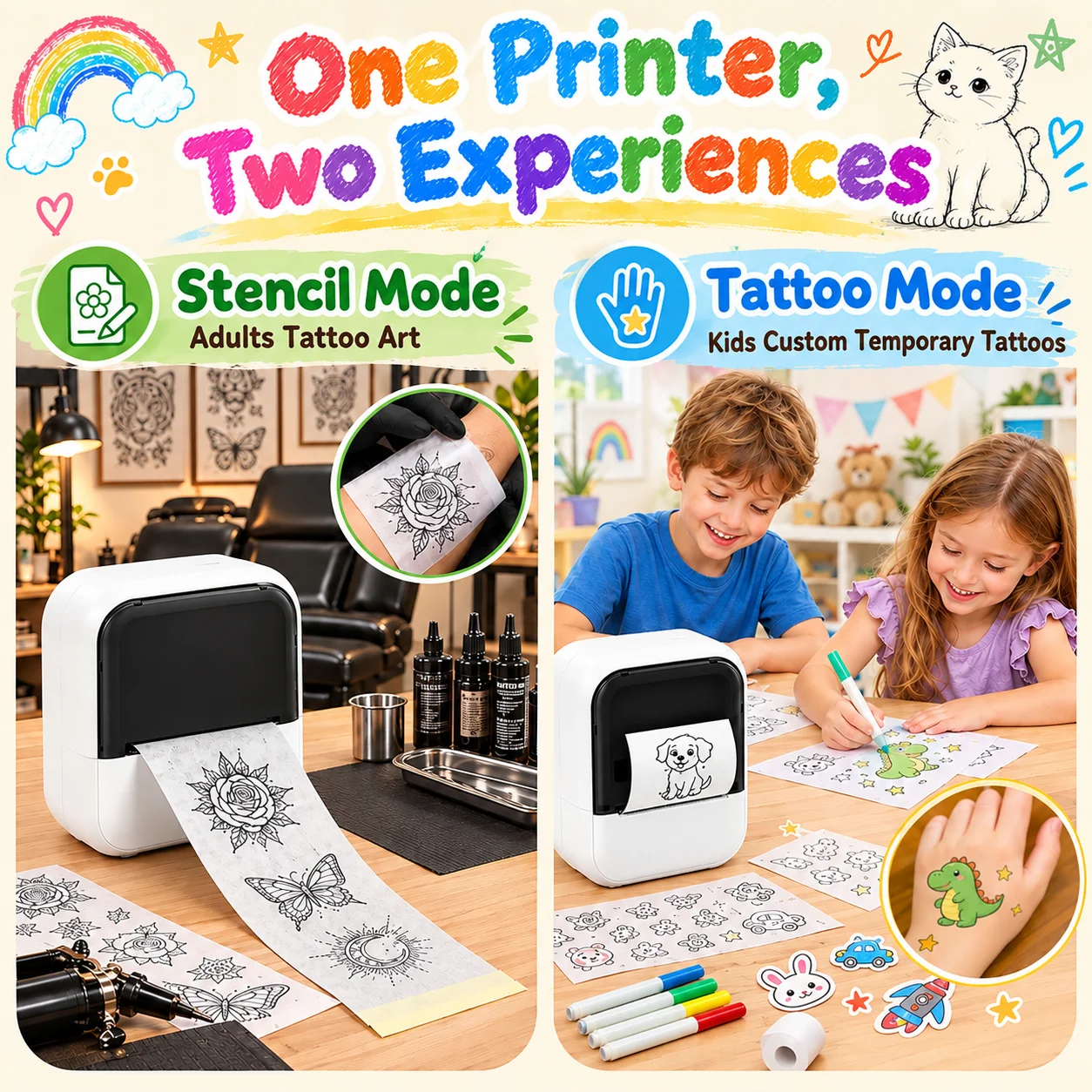 C50 Mini DIY Tattoo Printer Inkless Transfer Machine Temporary Tattoos Maker Gift For Children Compatible With Phone PC iPad