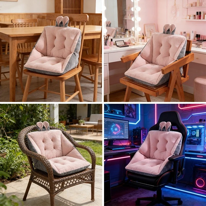 Soft Velvet Bunny Ear Shape Integrated Backrest Chair Cushion –Non-Slip Washable Seat Pad for Office, Classroom, Home (40x40cm