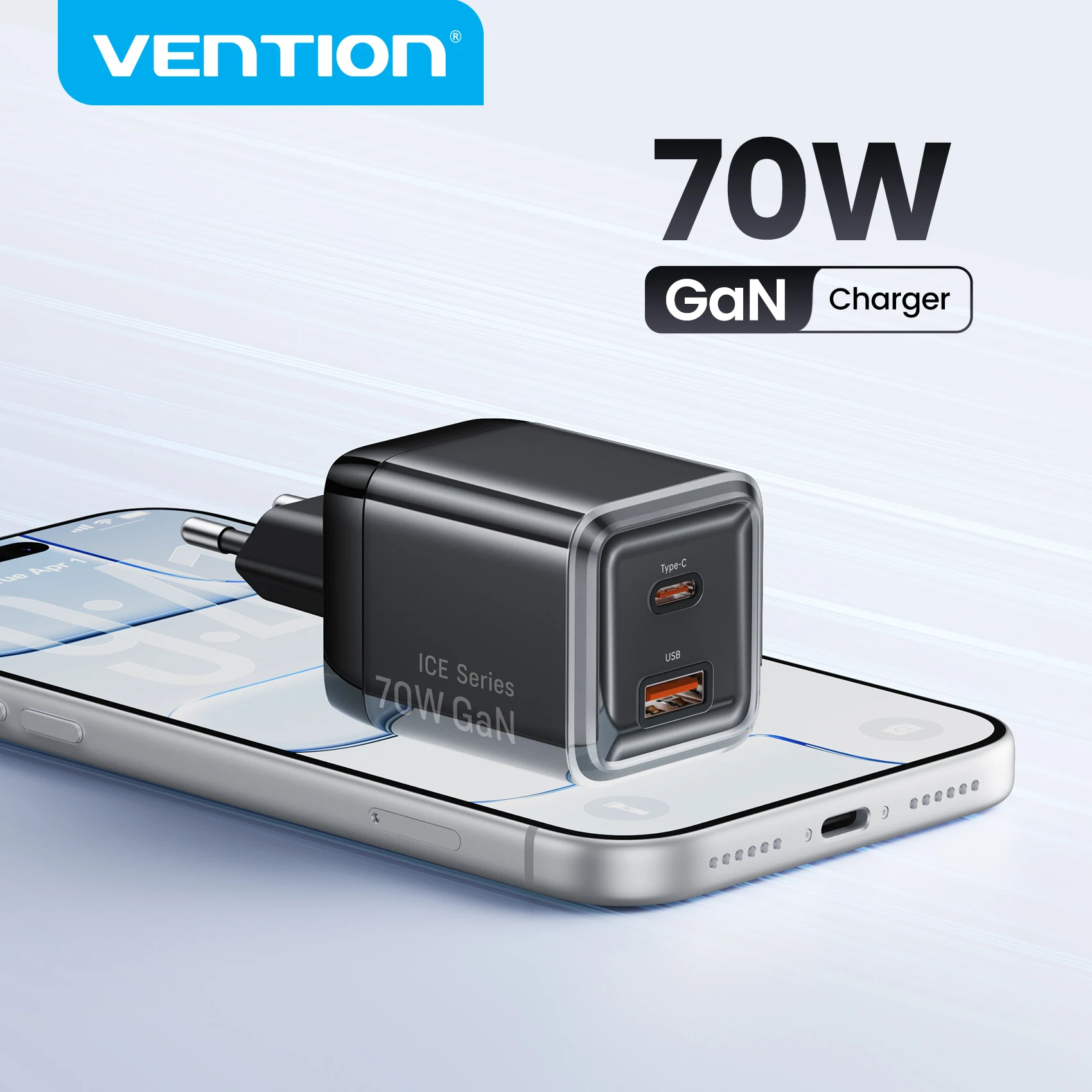 Vention 70W GaN Fast Charger PD3.0 PPS QC4+ USB Type C Portable for iPhone 16 15 14 Pro Max Samsung Laptop Mobile Charger