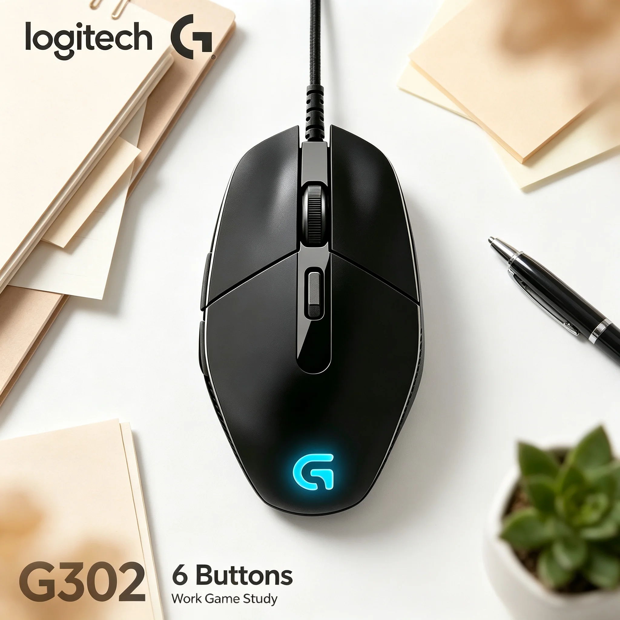 Logitech G302 Wired Gaming Mouse Smooth Cursor Movement Wired USB Mice for CS2 Valorant League of Legends Fortnite Game Enthusia