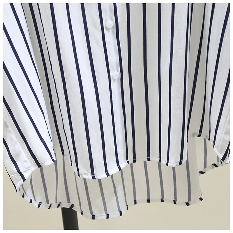 Commuting Simplicity Mid Length Striped Shirt for Women\'s Spring Autumn Lazy Style Long Sleeved Simple Loose Casual Trendy Top