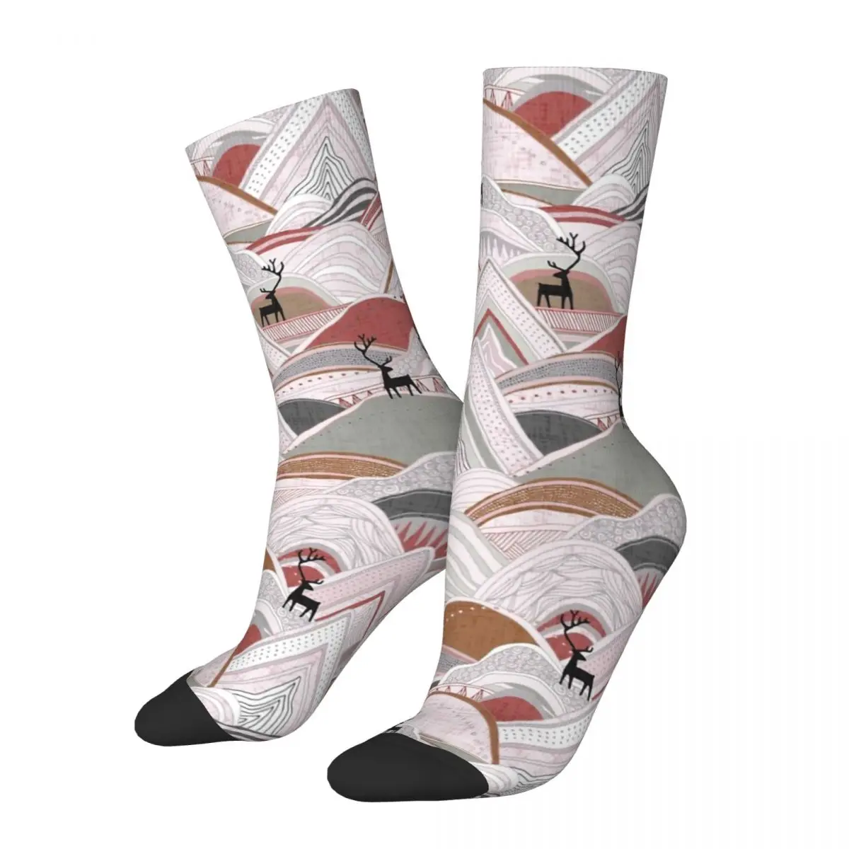 Harajuku Caribou Mountains Hill Deer Sports Socks Polyester Long Socks for Women Men Non-slip