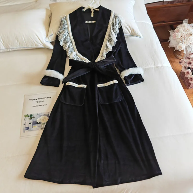 

Island Velvet Warm Women's Pajamas Robe New Thicken Winter Sleepwear For Sleeping Wedding Dress Loose Shower Bathrobe Female