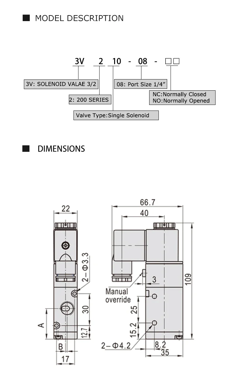 Électrovanne 3V210-08 Pneumatic Electric Solenoid Valve 3 Way 2 Position Control Air Gas Magnetic Valve 12V 24V 220V Coil Volt Hose Fittings Gaz et carburant — détail 3