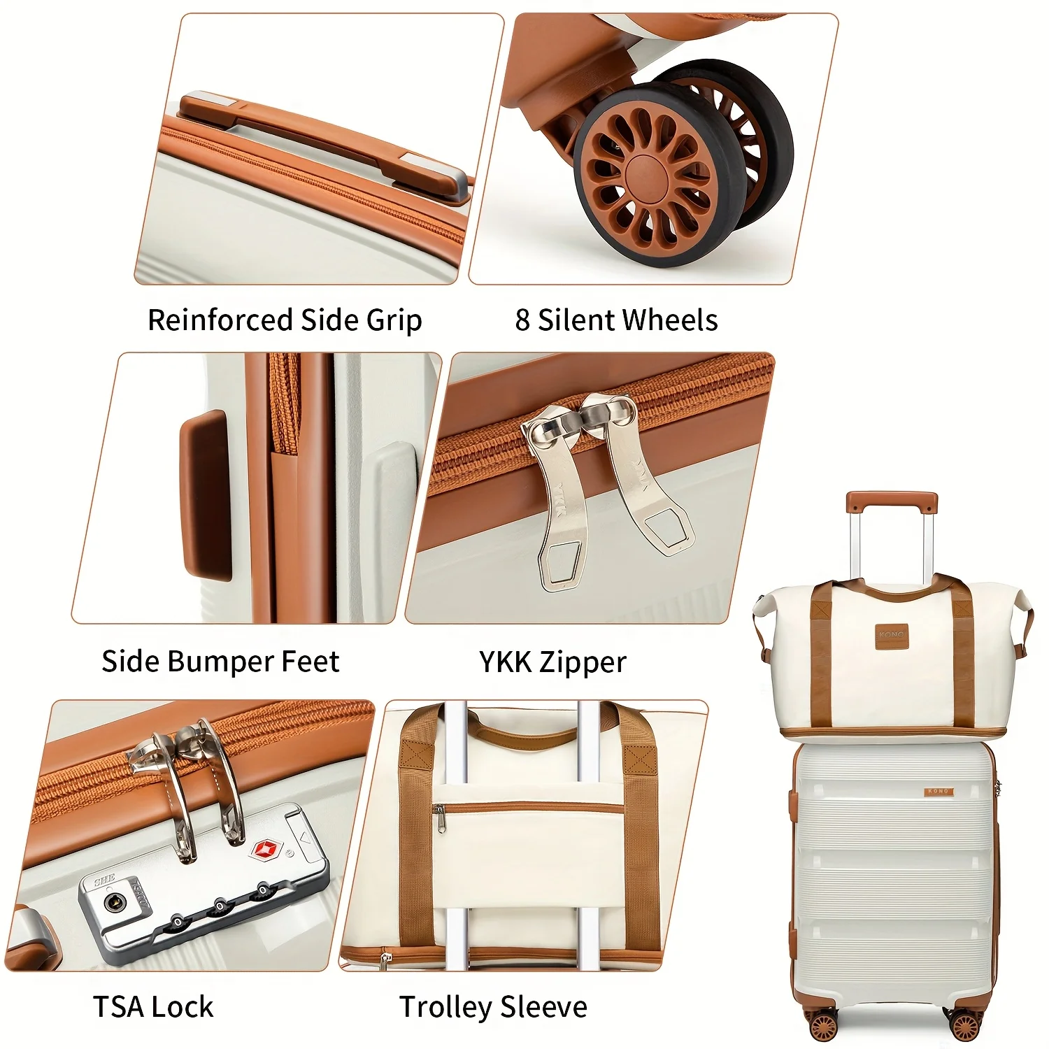 Set valigie da trasporto Kono da 20" - Trolley rigido con borsa da toilette, leggero da viaggio