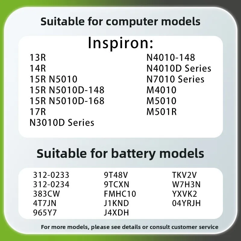 For Dell Inspiron 14R 13R N4110 N4010 N4050 15R N5110 J1KND M4010 M5010 M501R Laptop Battery High Quality Replacement Batteries