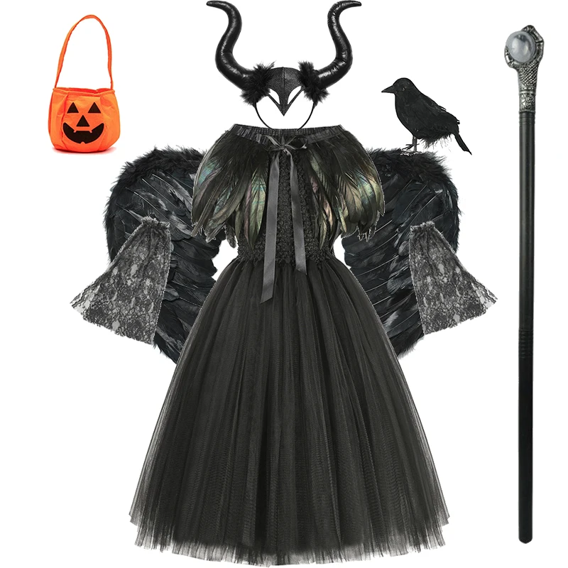 Disney Halloween Maleficent Cosplay Kostuum Maleficent Jurk Kinderen Halloween Kostuums Kids Halloween Party Black Vestido