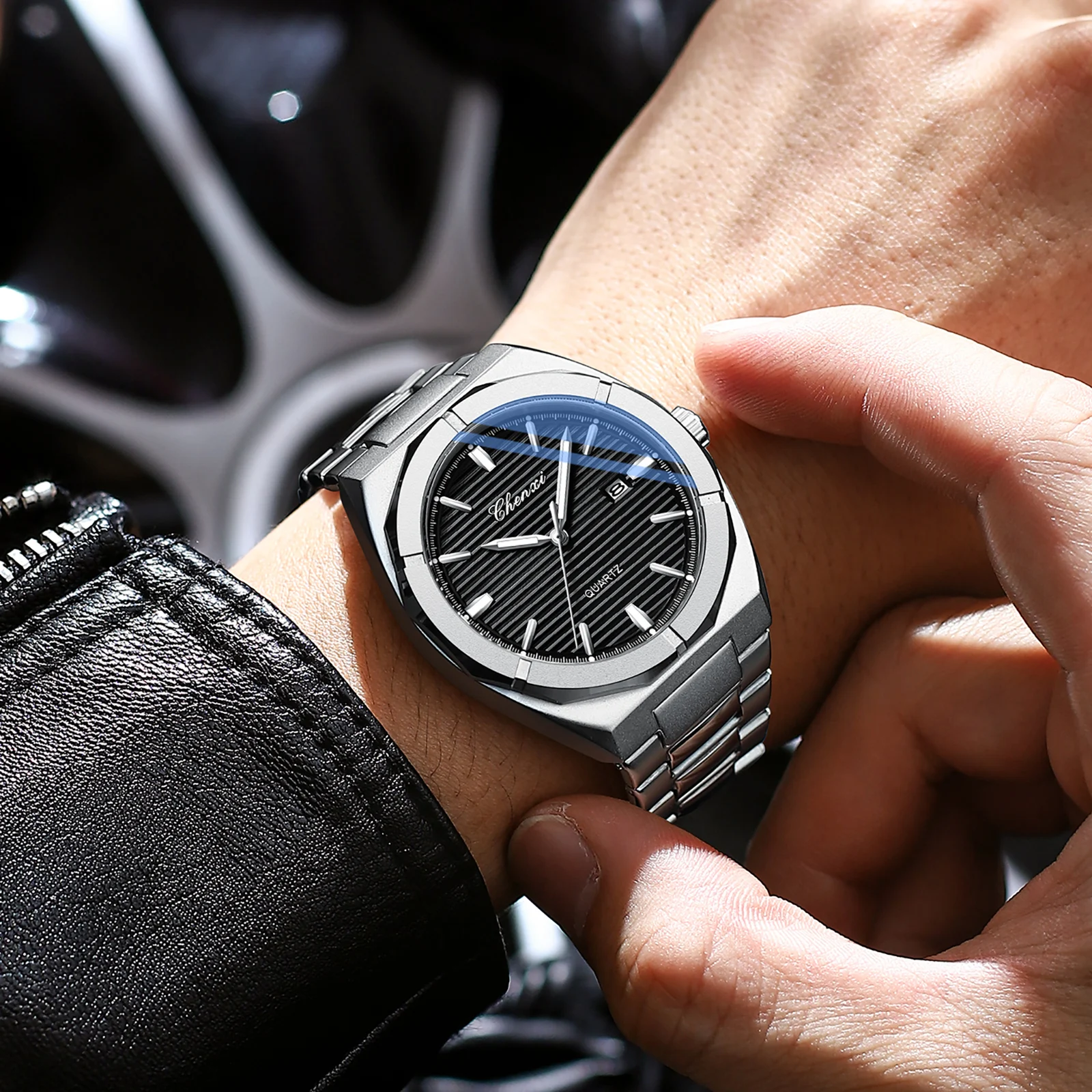 ساعات كوارتز رجالية فاخرة بمينا كلاسيكية من الفولاذ المقاوم للصدأ مقاومة للماء للرجال، ساعة يد بتقويم مضيء