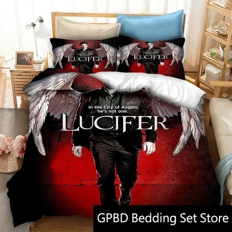 

3D Print Lucifer Tv Bedding Set Double Twin King Duvet Cover Comforter Pillowcase Boys Girls Adults Bedroom