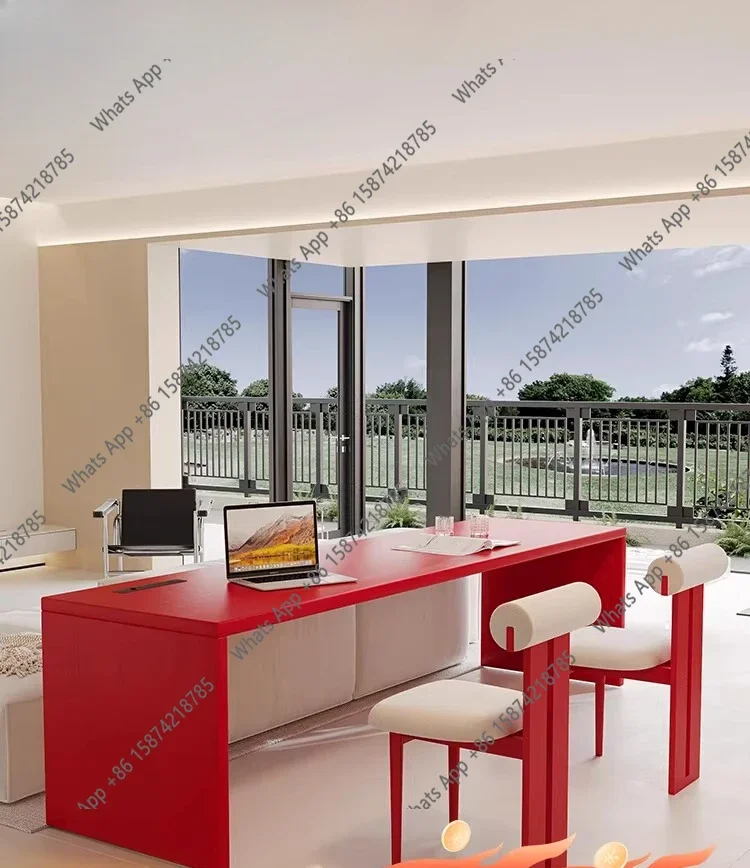 N62 Creative red solid wood desk minimalist double computer desk living room home sofa back long table with power socket