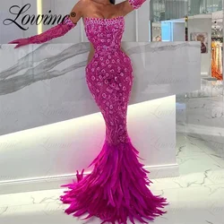 Long Gloves Feathers Celebrity Dresses Wedding Party Engagement Gowns 2024 Robe De Soiree Mermaid Crystal Birthday Evening Dress