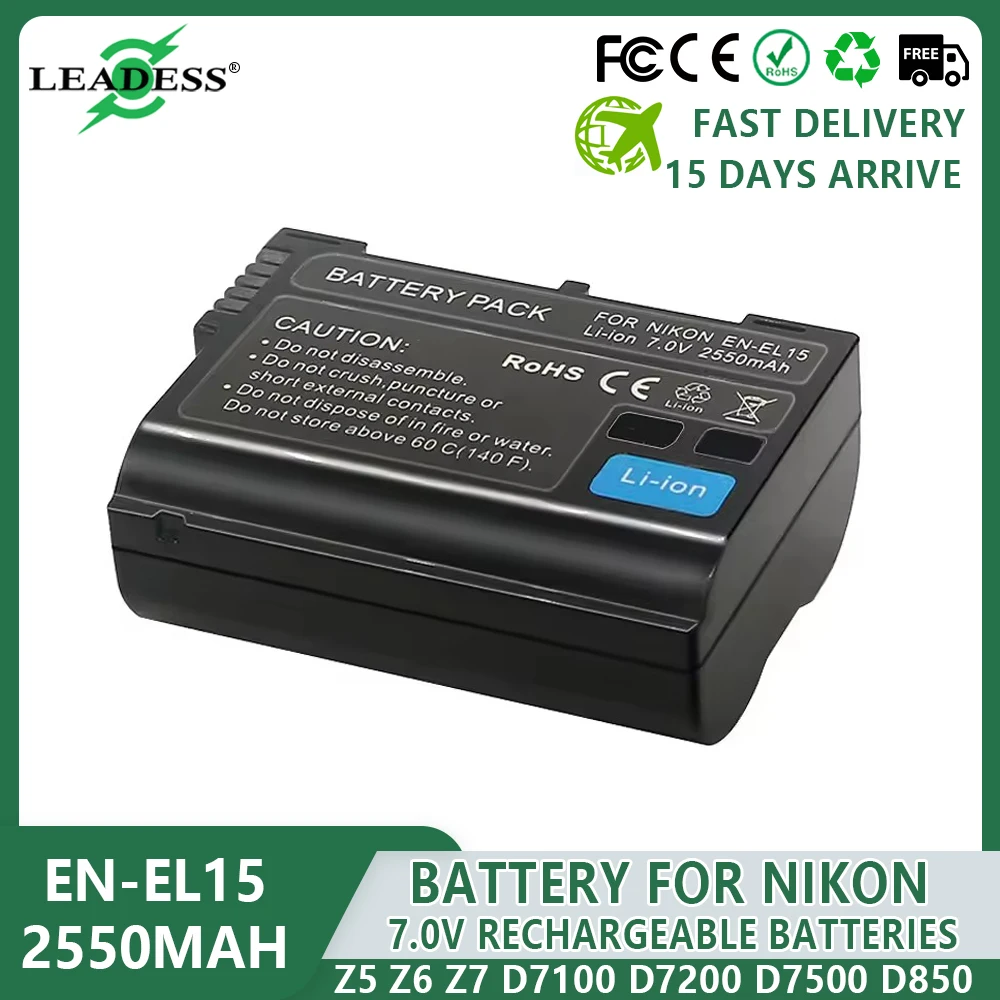 Top 2550mAh EN-EL15 Battery Rechargeable Battery for Nikon Z5 Z6 Z7 D7100 D7200 D7500 D850 D750 D810 D600 ENEL15 Camera Battery