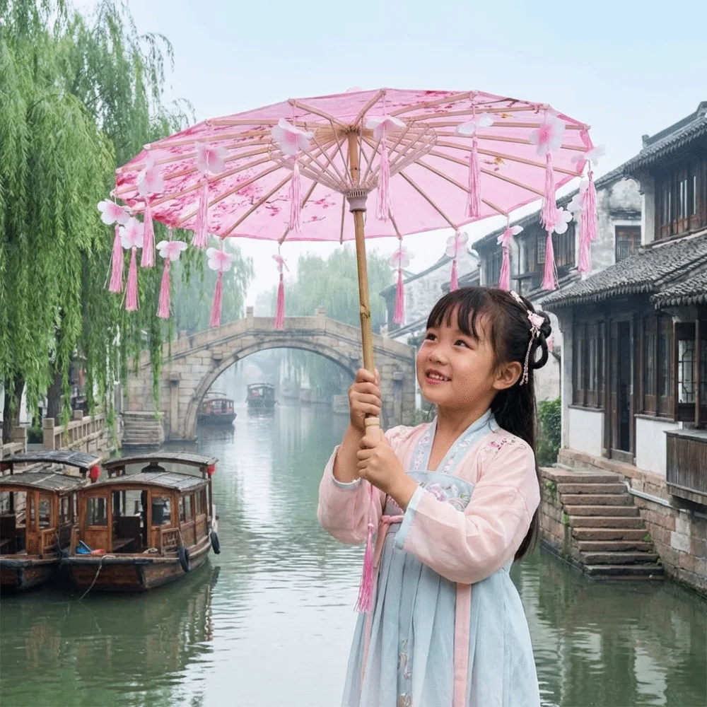 

56cm Fabric Tassel Umbrella Chinese Style Rainproof Ancient Dance Umbrella Windproof Decorative Chinese Antique Umbrella