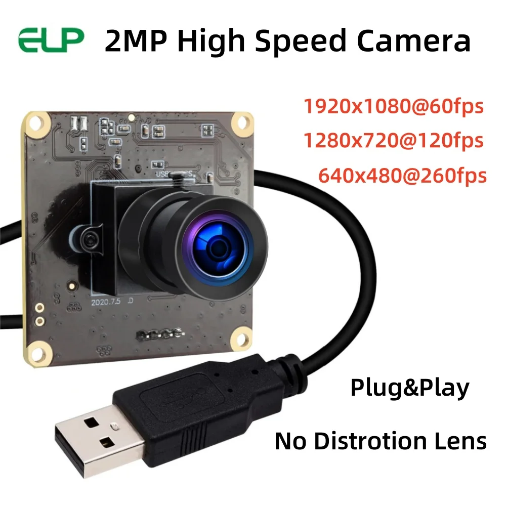 ELP High Speed 1080P 60fps/720P 120fps/360P 260fps USB Camera OV4689 CMOS UVC USB Webcam Board with No Distortion Lens