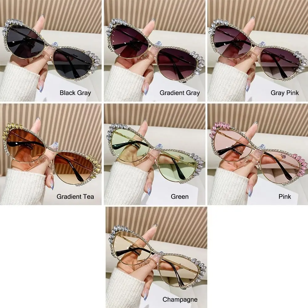 Modern Cat-Eye Rhinestone Embellished Metal Sunglasses Street Style UV Protection Women's Shades Rhinestone Sun Glasses