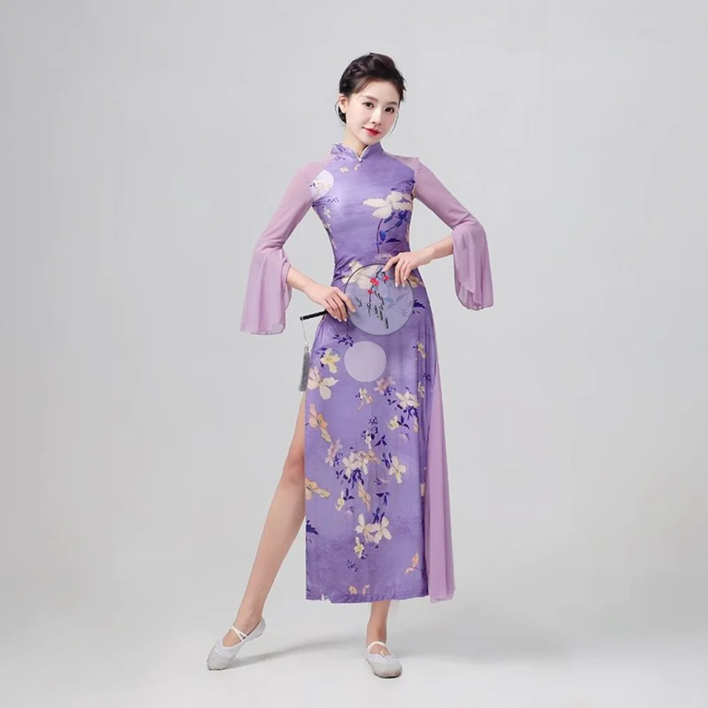 Classical Dance Costumes Cheongsam Elastic Dance Performance Body Charm Dance Hall Clothes Women Stagewear Dancer Costumes