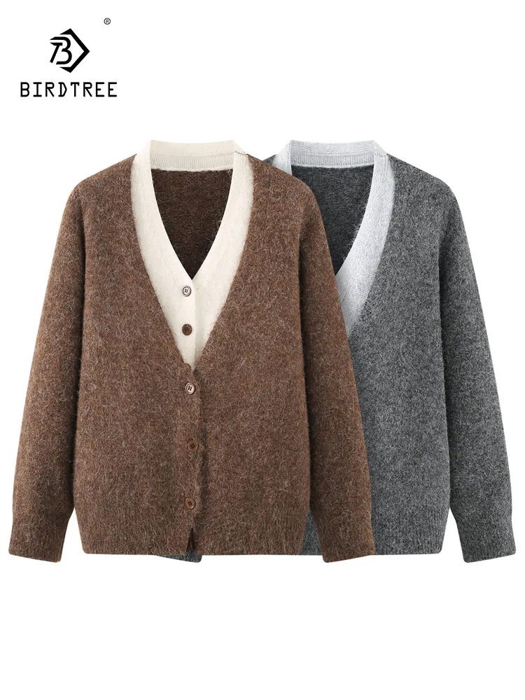 

Новый зимний свитер из смеси хлопка 2025, женский вязаный кардиган с v-образным вырезом и пуговицами, Mori Girl OL Commute, свободный искусственный вязаный кардиган из 2 предметов C5N529CC