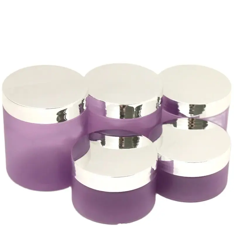 

24Pcs Empty Plastic Wide Mouth Bottle Frost Purple Pots Shiny Silver Lid Cosmetic Jars Cream Containers 100g 120g 150g 200g 250g