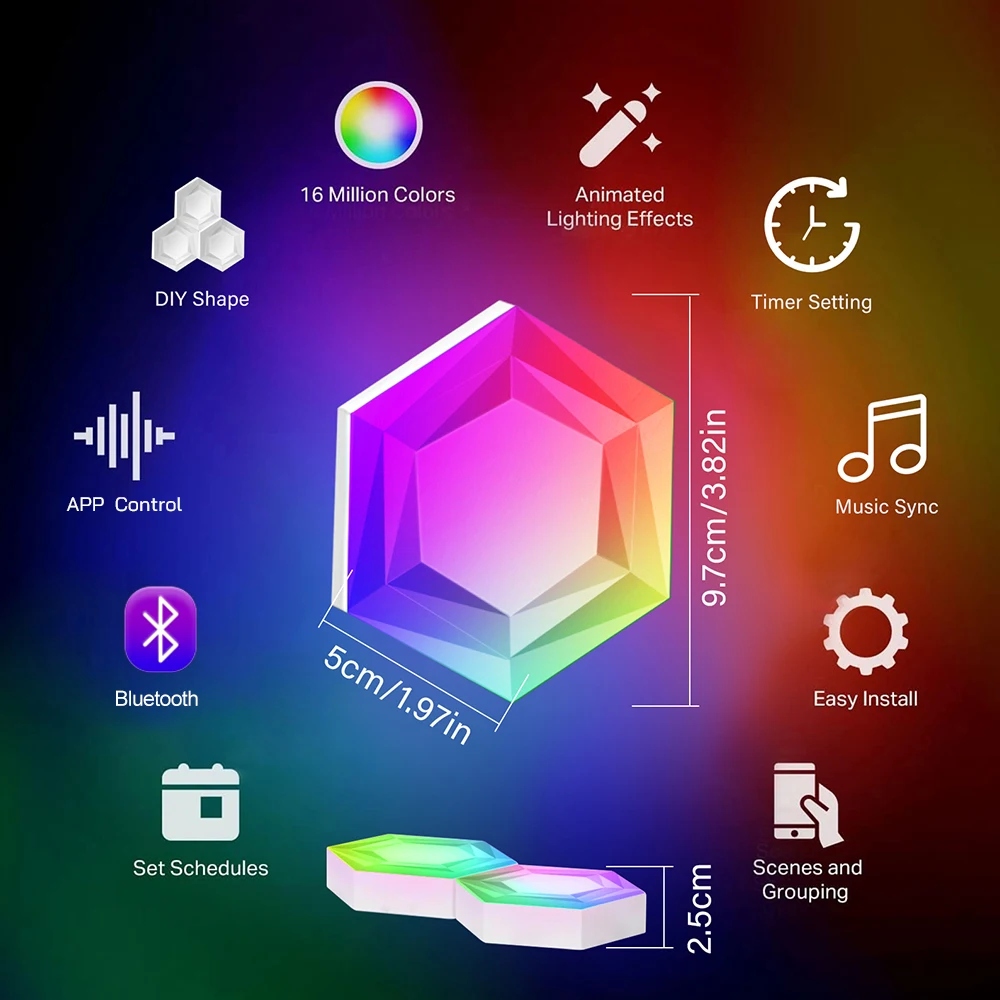 Smart Hexagon Wall Light Dream Color RGBIC Ambient Lamp Bluetooth APP Control Music Sync Light Change Night Light For Game Room