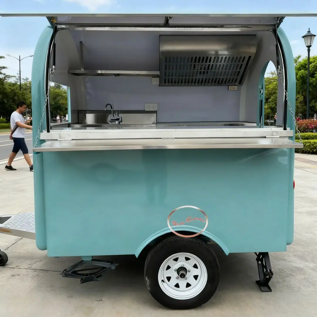 

Cute and Round Turquoise Outdoor Food Trailer Mobile Snack Cart