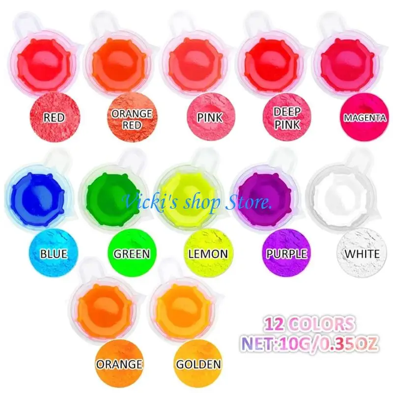 C1FC Fashionable Artistics 12 Color Fluorescent Powder for Crafting Activities Safe for Students and Hobbyists Alike