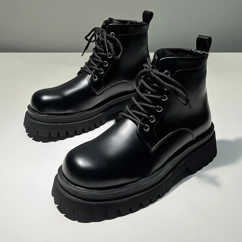 

men's casual business office dress platform boots black genuine leather shoes cowboy ankle boot cool spring autumn short botas