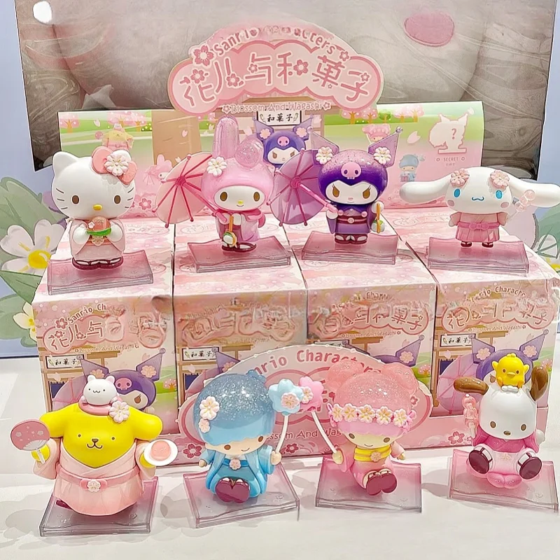 

Sanrio Blind Box Toys Anime Figure Kuromi My Melody Cinnamoroll Action Figurines Blossom And Wagashi Series Dolls Gift