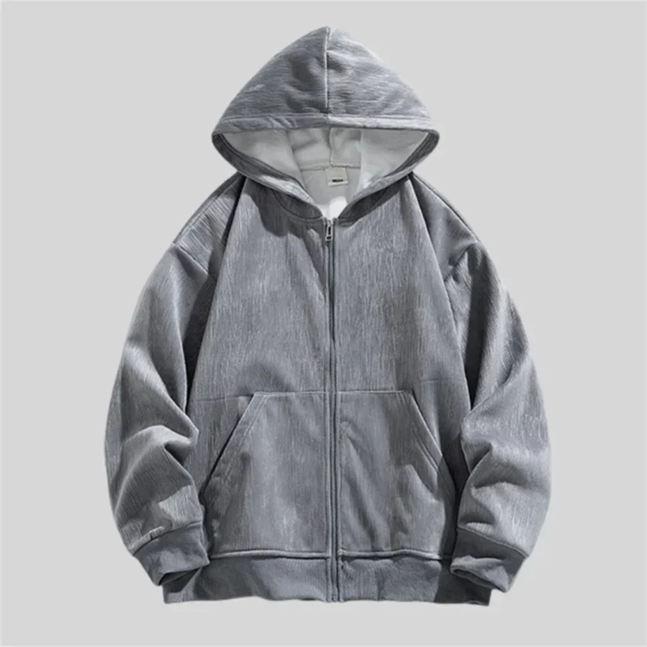 Zipper Vintage Hoodies Men Thick Fleece Warm Hooded Sweatshirts Mens Loose Solid Casual Hoodie Autumn Couple Pocket