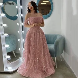 Bafftafe Shiny A Line Sequines Prom Dresses Customized Off The Shoulder Lace Up Back Women Pageant Party Formal Evening Gowns