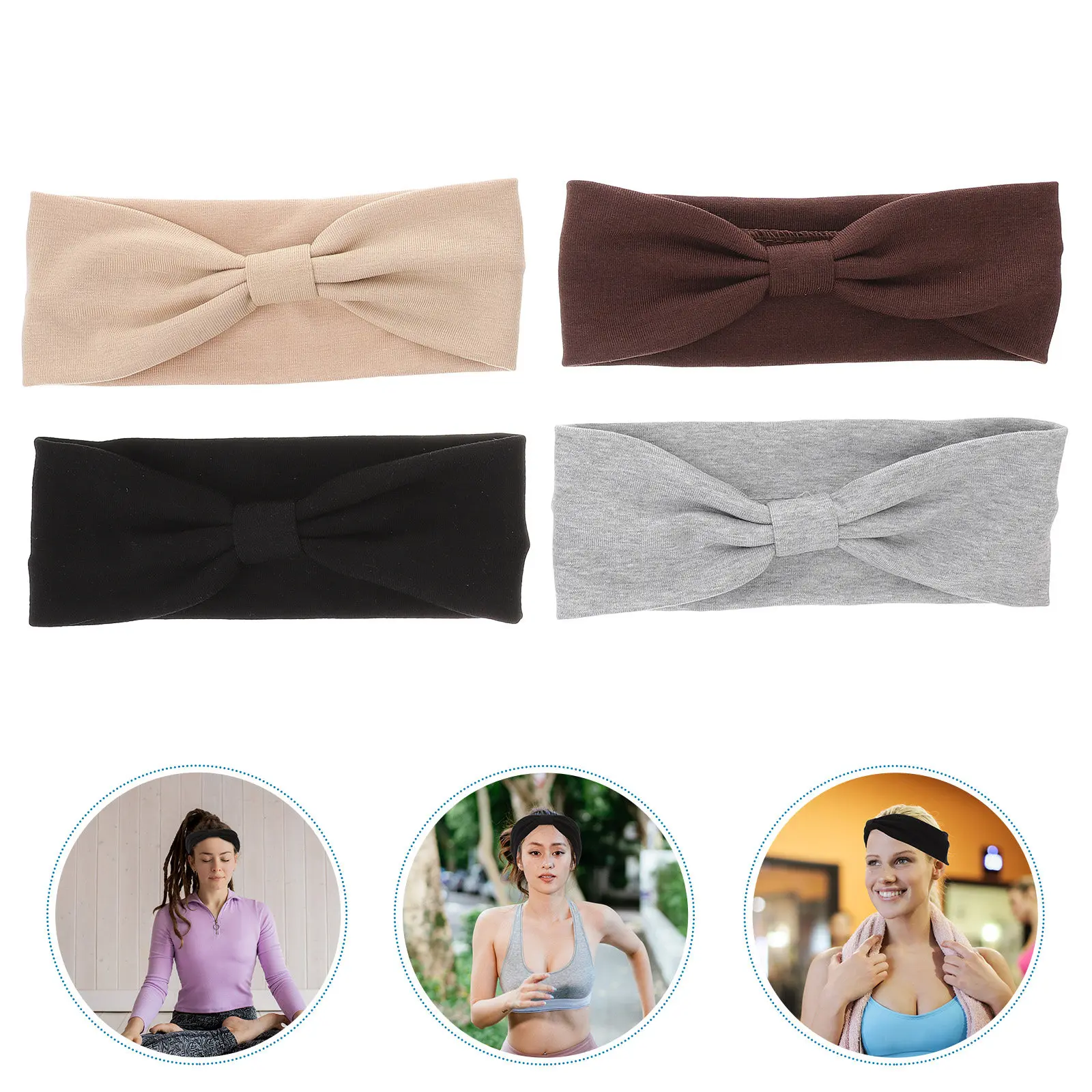 4Pcs Women Elastic Headband Cotton Wide Knotted Headbands Yoga Headband for Exercise Face Washing Cooking Facial Mask Stylish