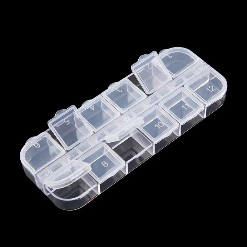 12 Detachable Clear Plastic Rhinestone Nail Art Tools Jewelry Display Storage Box Case Organizer Holder Beads
