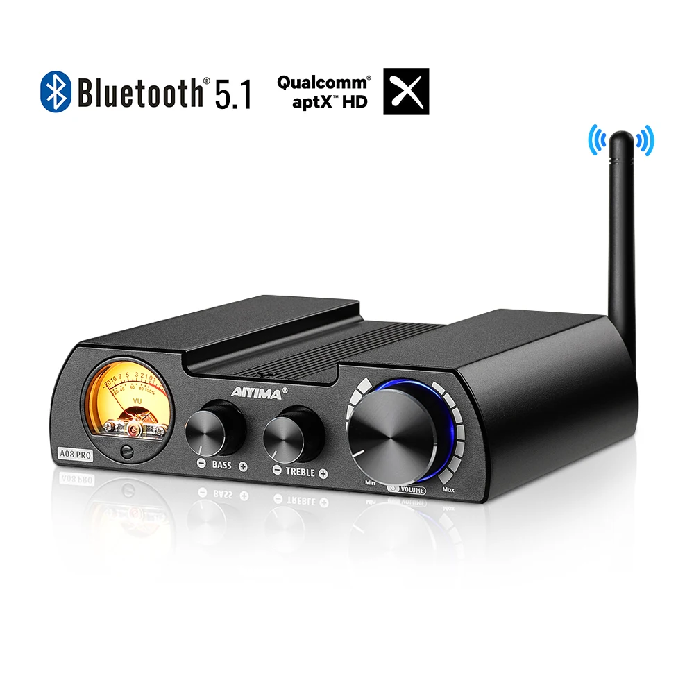 Aiyima A08 Pro Tpa3255 Qcc5125 Bluetooth 5.1 Amplificador Atpx-hd Amplificador Digital Estéreo 300w × Sistema de Cinema em Casa com Medidor vu