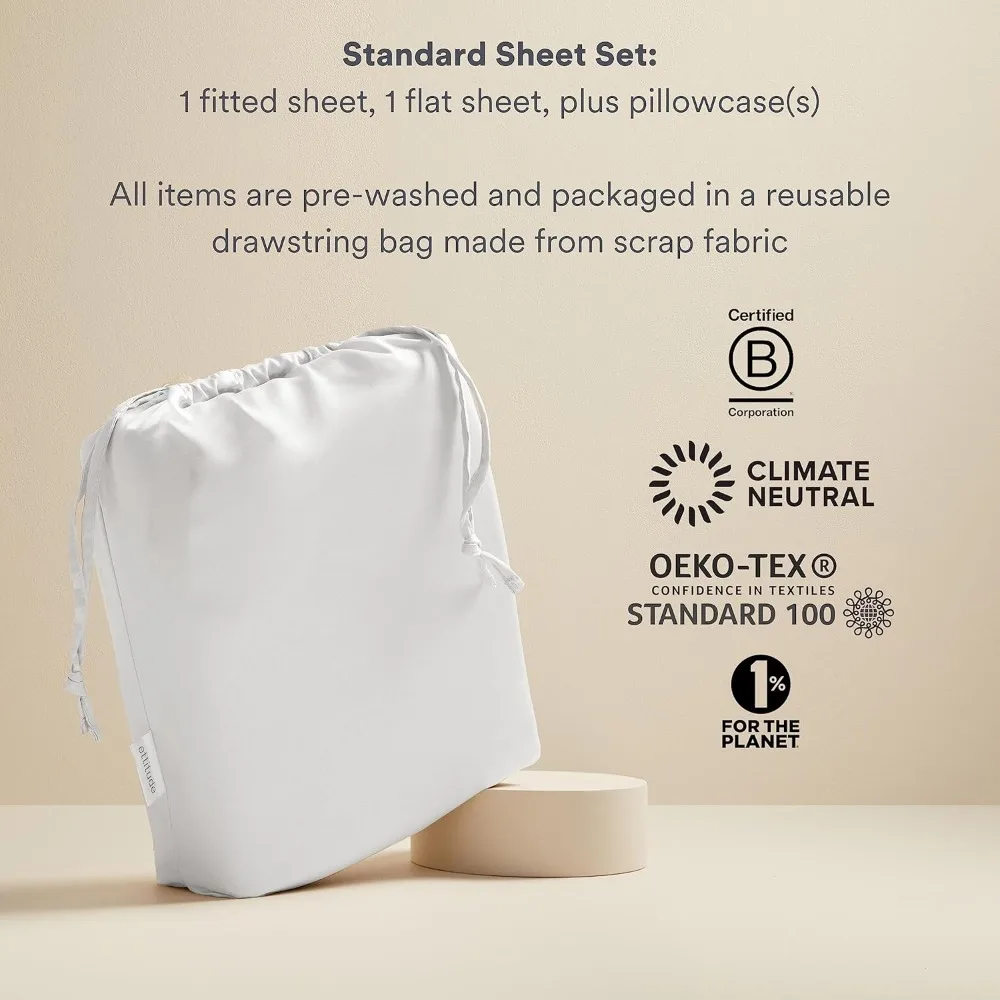 100% Lyocell from Organic Bamboo Standard Sheet Set, Cloud (White), Queen, Breathable Sheets, Bedding, Sateen,Plant-Based Fabric