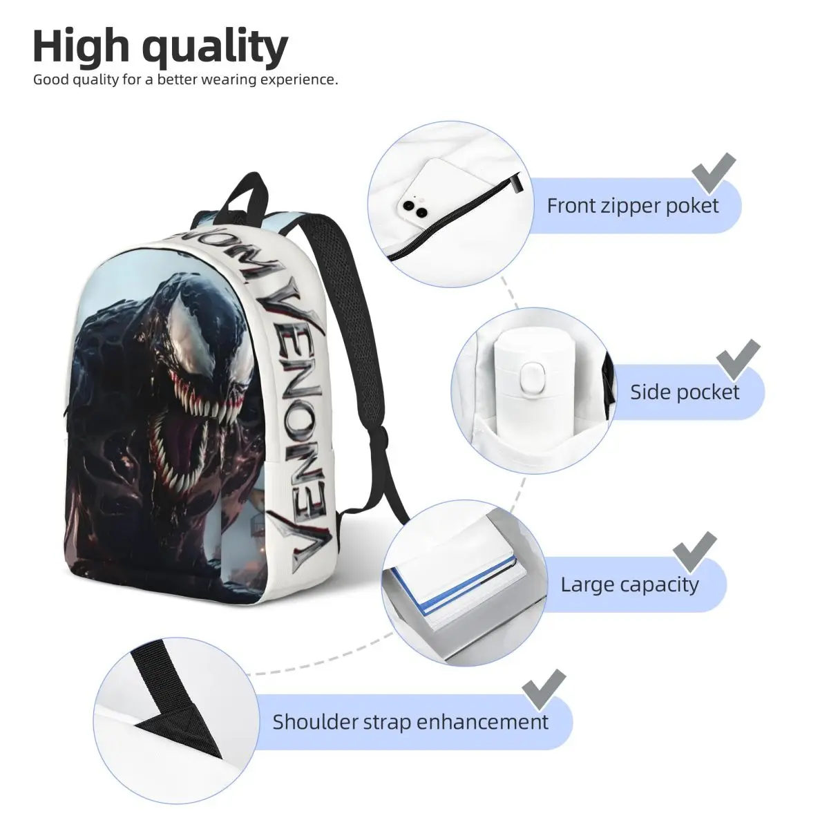 Mochila escolar Venom Retro lavable Marvel Spider Man Venom para cumpleaños de adolescente, bolsa de libros de gran calidad, Picnic de fin de semana