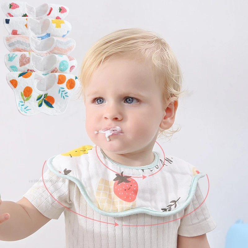 

27x27cm Waterproof Baby Feeding Bibs 4 Layers Cotton Gauze Petal Burp Cloth Soft Newborn Baby Stuff Kids Saliva Towel Bibs
