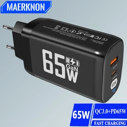 GaN Charger PD 65W for Ipad Laptop USB Type C Super Fast Charging QC3.0 Adapter Notebook PC for Apple Macbook Huawei Matebook 13