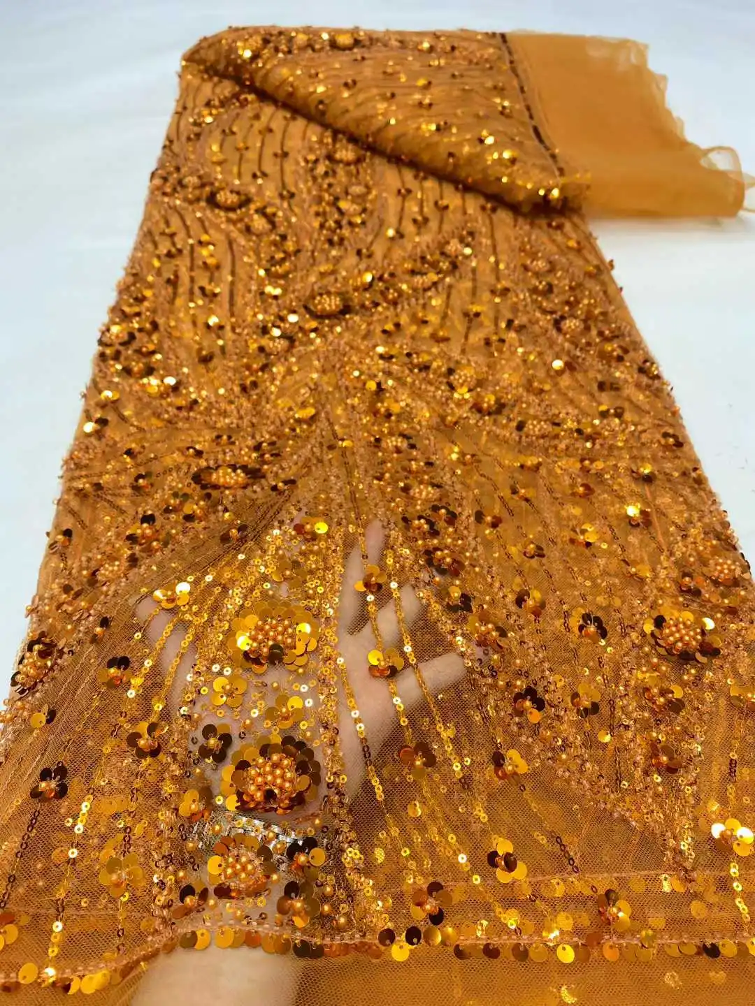 

African French Lace Fabric, High Quality, Embroidered Nigerian, 3D Sequins, Tulle, Party Dress, 5 Yards,