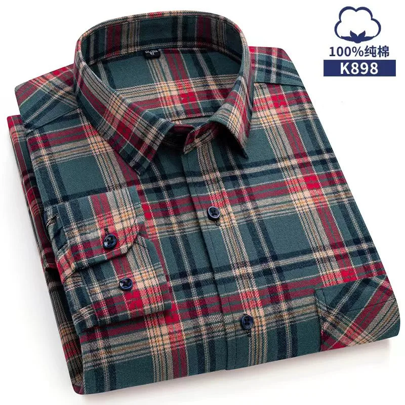 Bamboople Men Cotton Plaid Shirt Long Sleeve Regular Fit 6