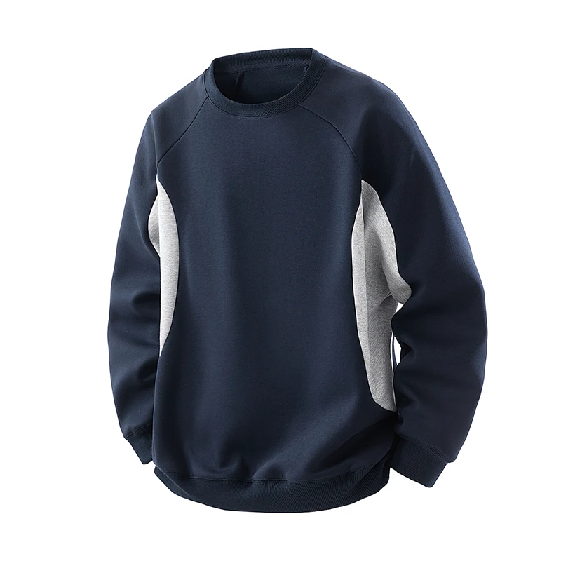 

Spring Autumn Mens Round-neck Sweatshirt Patchwork Design Loose Comfortable Versatile Casual Top for Mens Comprehensive Training