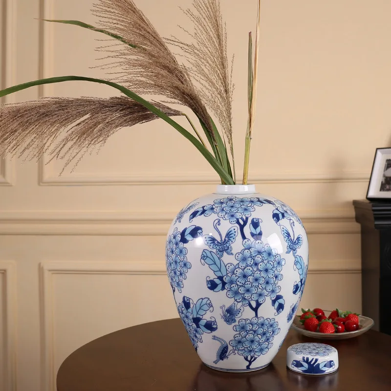

Blue and White Porcelain French Chinese Vase B & B Living Room Entrance Bogu Frame Floor Flower Arrangement