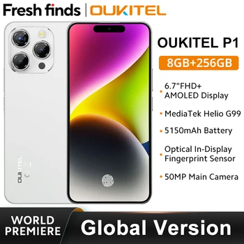 OUKITEL P1 Smartphone 6.7 ''AMOLED-scherm MTK Helio G99 8GB 256GB Global Version 50MP Camera 5150mAh NFC Android 14 Cellpho