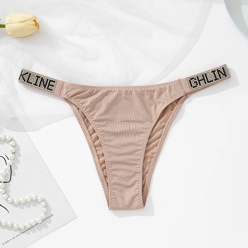 Trendy Women's Silk Satin Thongs with Fashion Letter Design Cozy Smooth Lingerie Underpants for Ladies